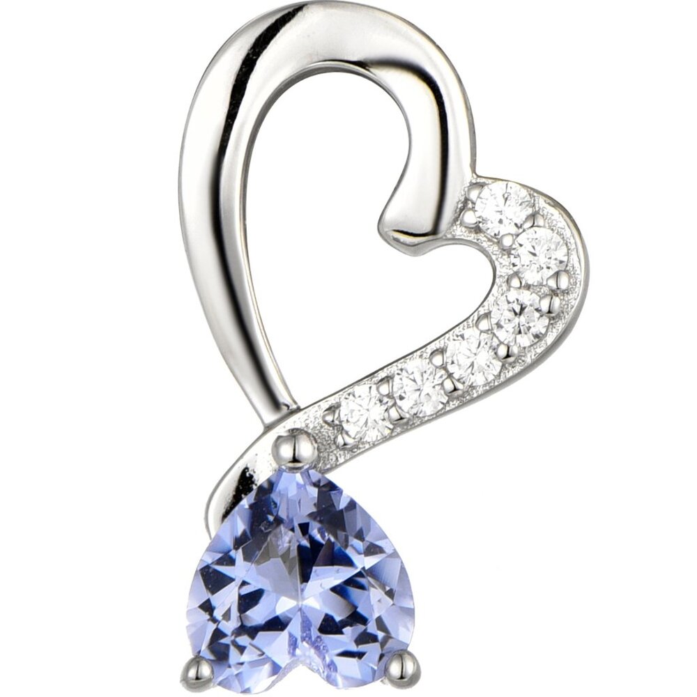Rhodium plated .925 Sterling lab-created Light Amethyst Heart Necklace